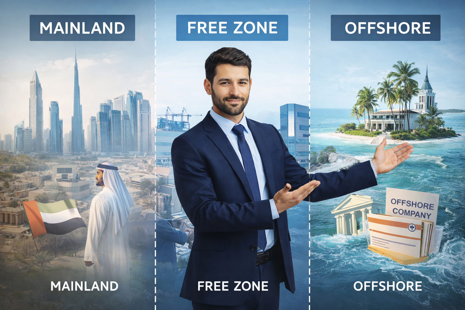Mainland vs Free Zone vs Offshore diagram